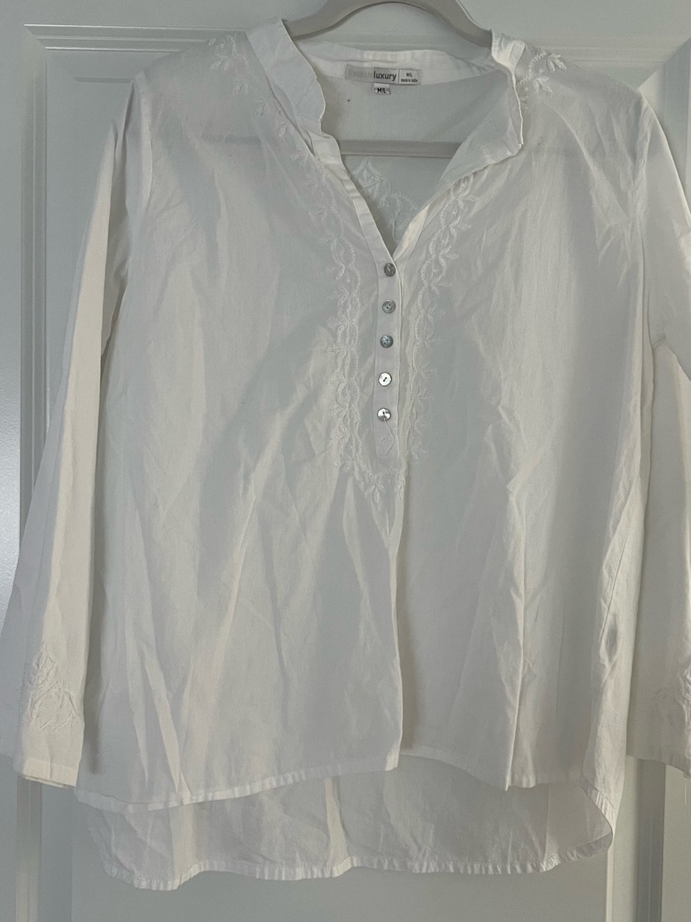 Subtle Luxury White Embroidered Button-Front Tunic